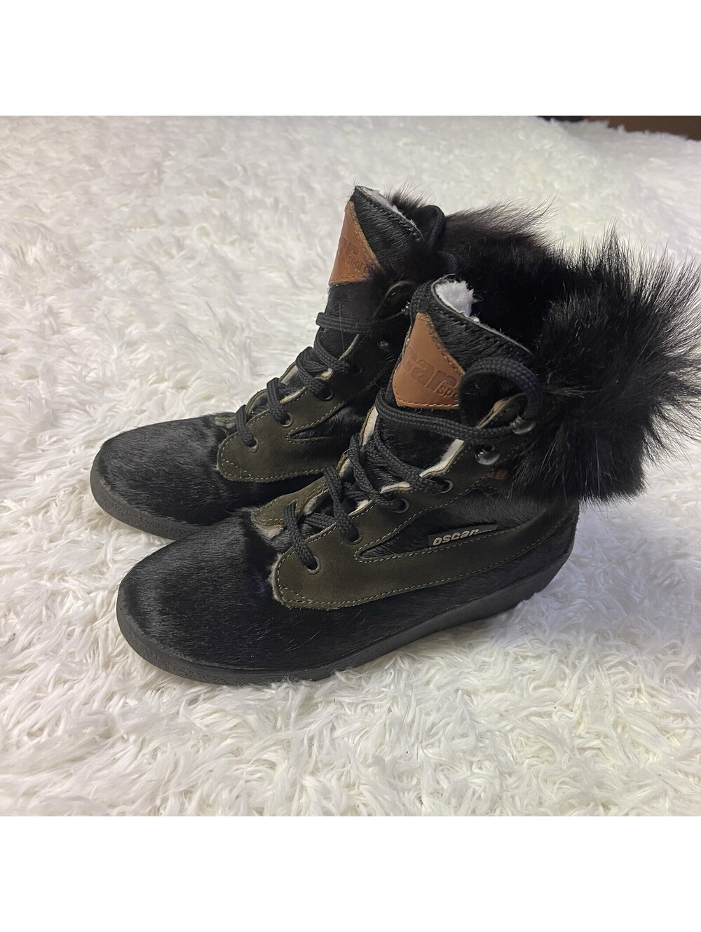 Oscar Sport Women’s Ankle Bootie Lace-Up Fur Trim Lined 7.5